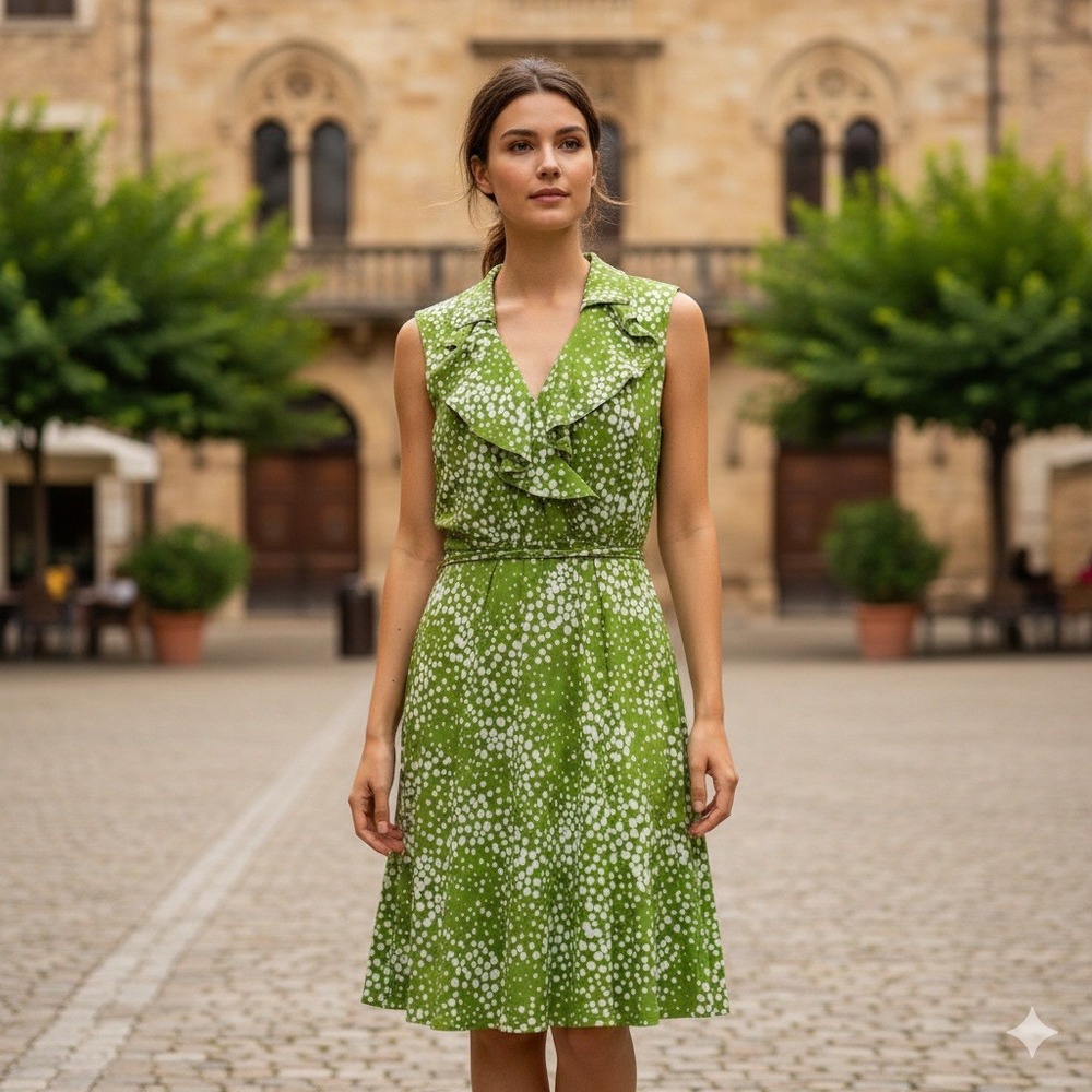 Sandra Darren Womens Green‎ White Polka Dot Ruffle Collar Dress Size 12